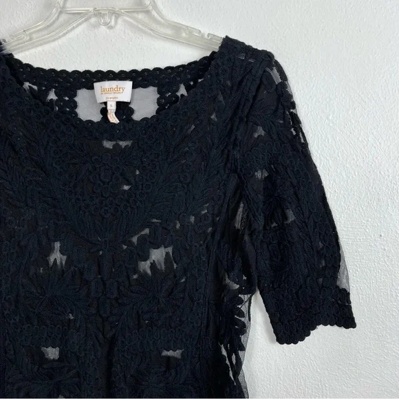 Laundry By Shelli Segal Black Mesh Lace Short Sleeve Top - Picture 6 of 10